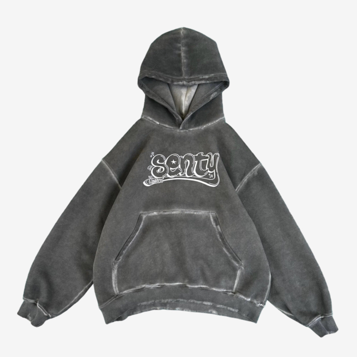 “SENTY CUSTOM" Stone Washed Light Grey Hoodie
