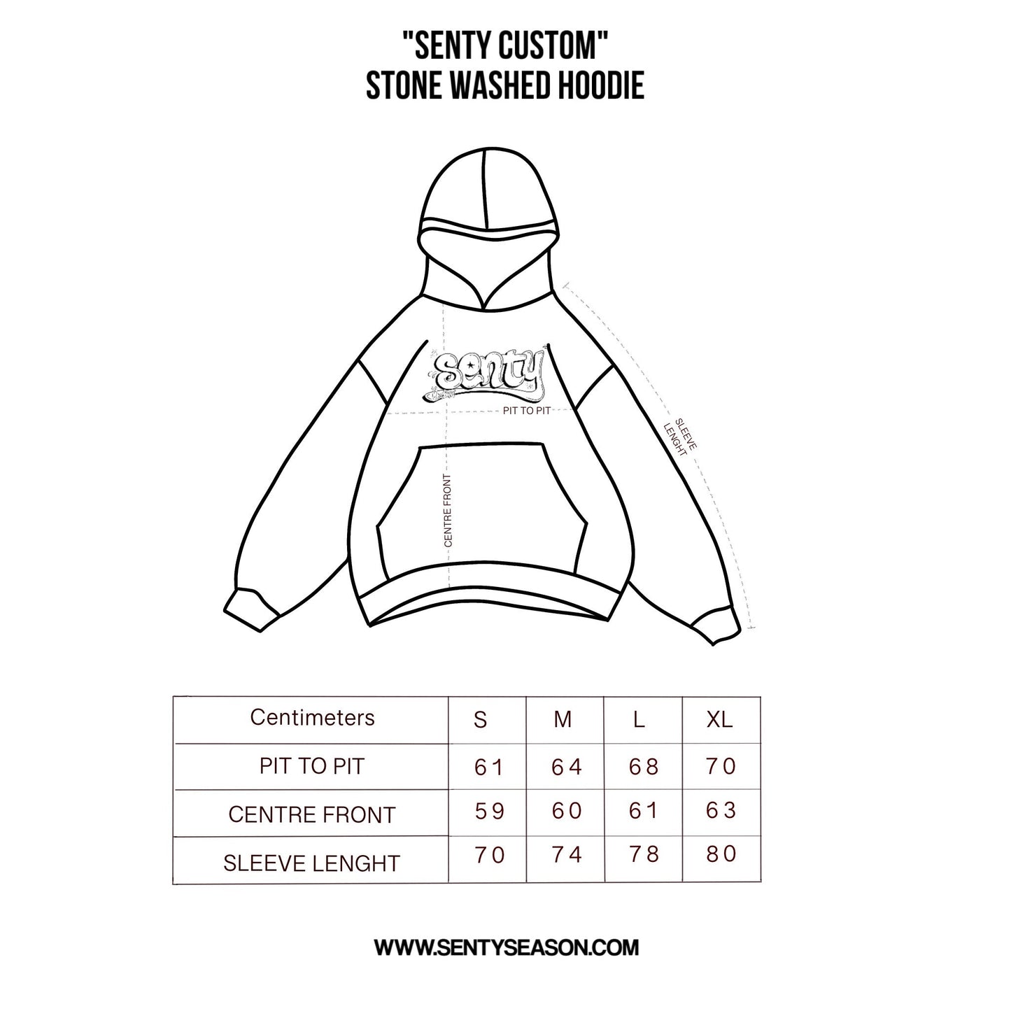 “SENTY SEASON” Stone Washed Dark Grey Hoodie (XL)