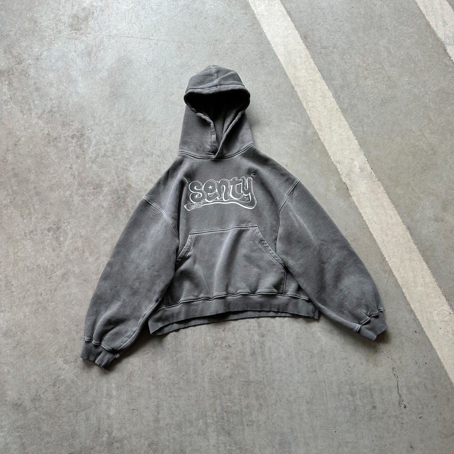 “SENTY CUSTOM" Stone Washed Light Grey Hoodie