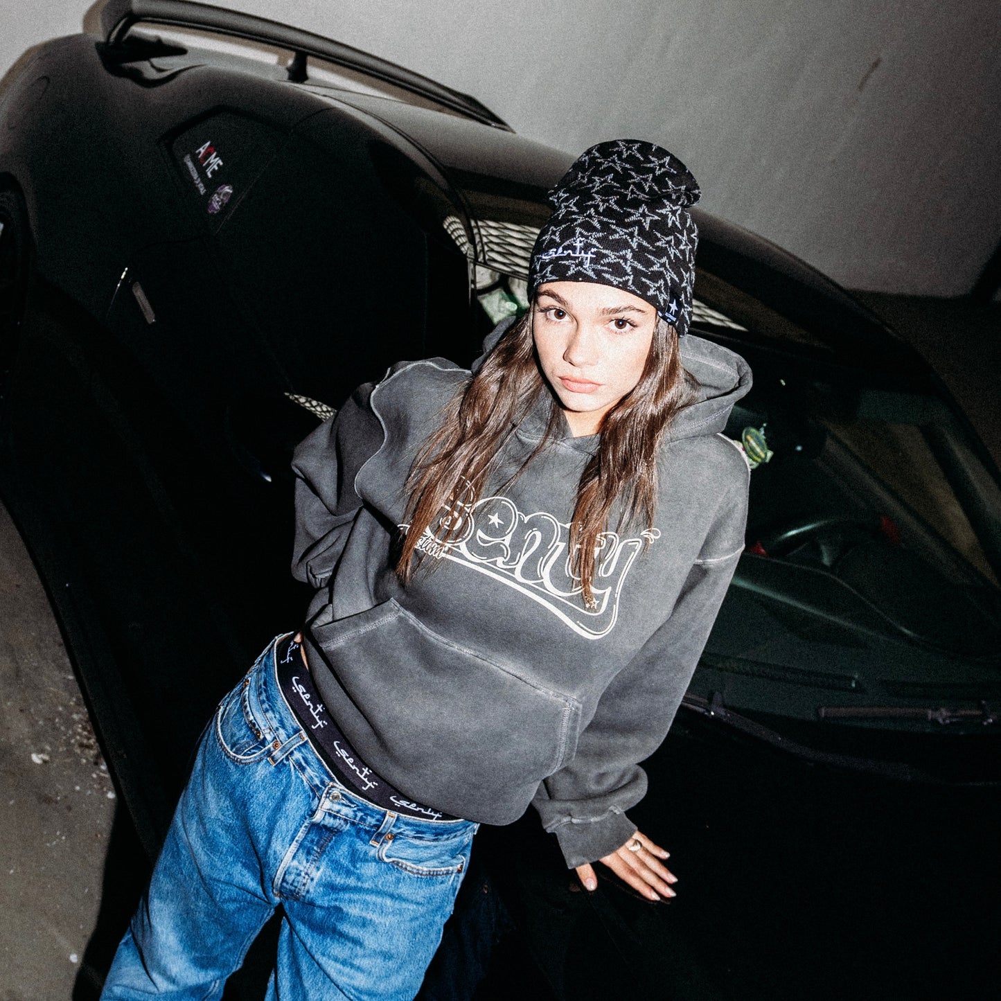 “SENTY CUSTOM" Stone Washed Light Grey Hoodie