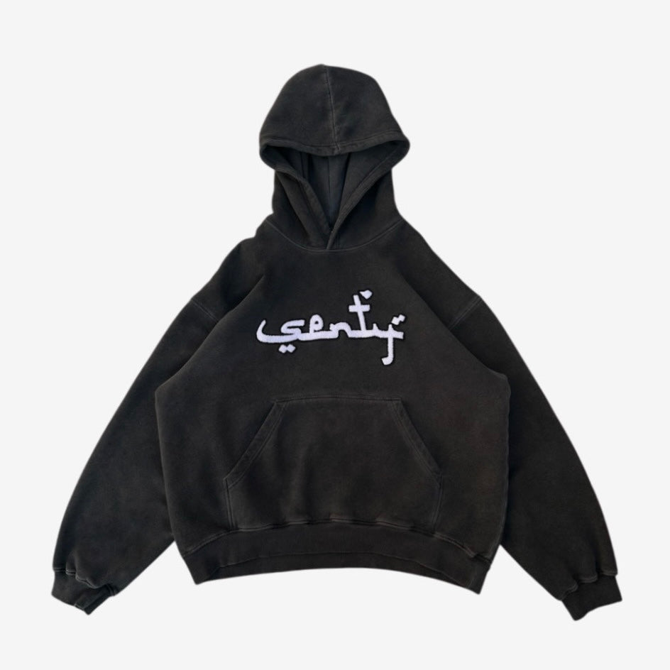 “SENTY SEASON” Stone Washed Dark Grey Hoodie (XL)