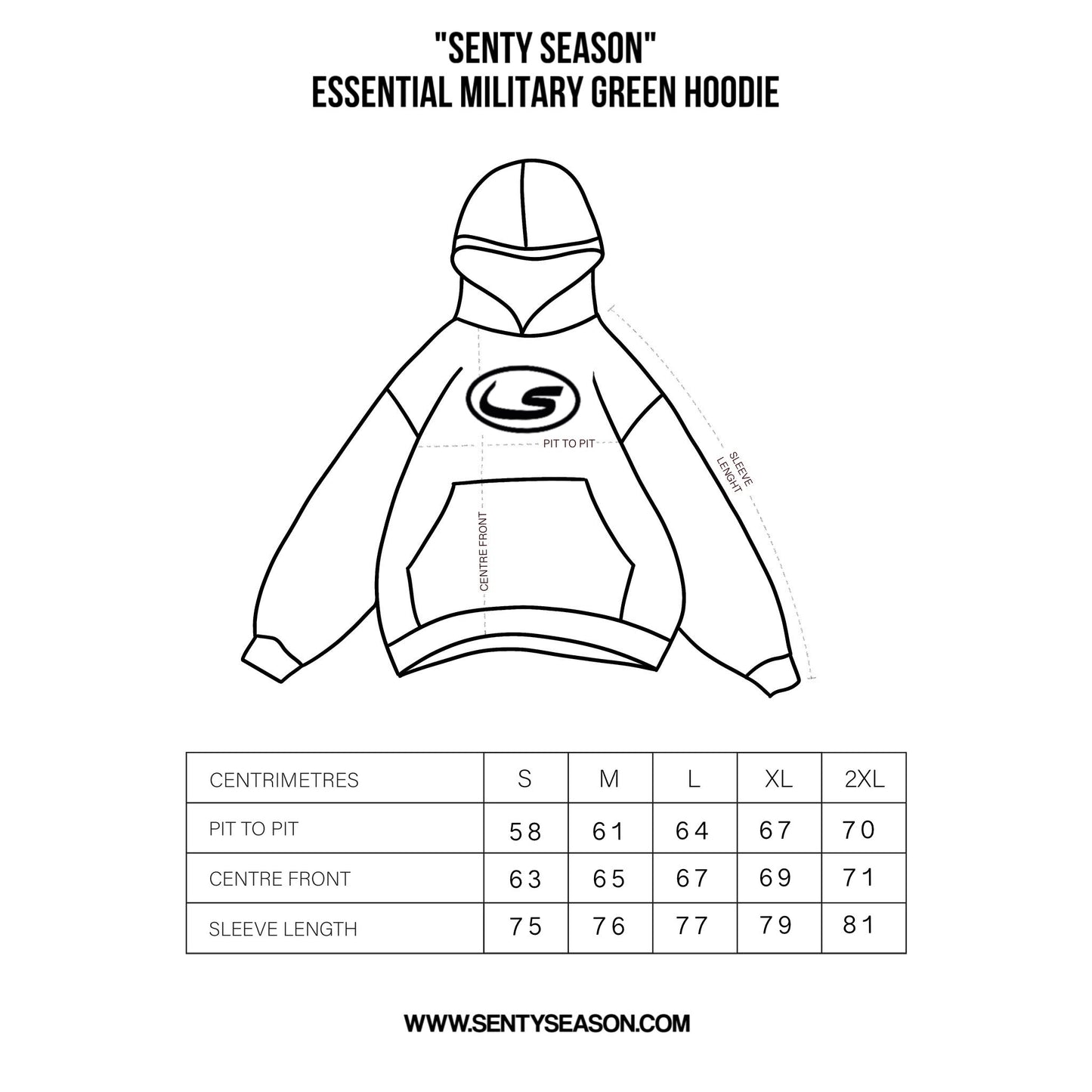 "SENTY SEASON" Essential Military Green Hoodie
