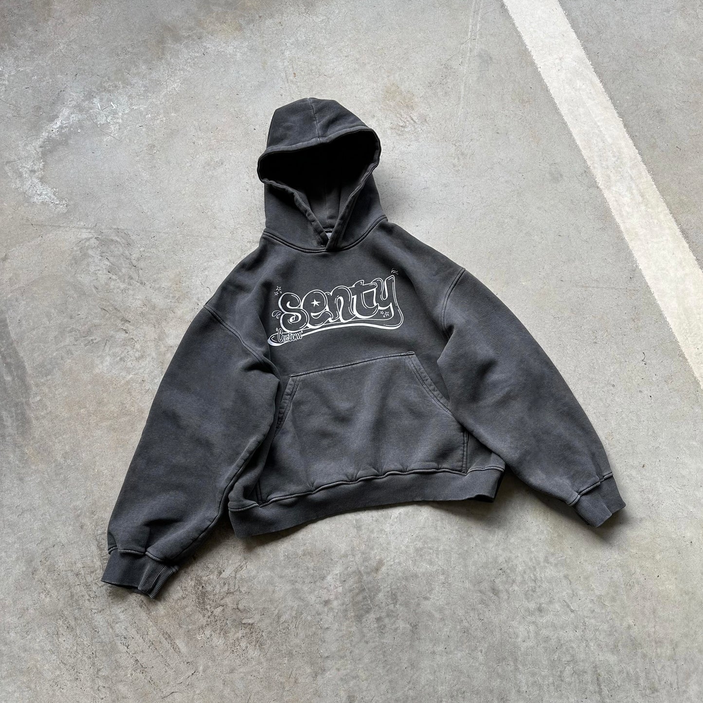 "SENTY CUSTOM" Stone Washed Dark Grey Hoodie