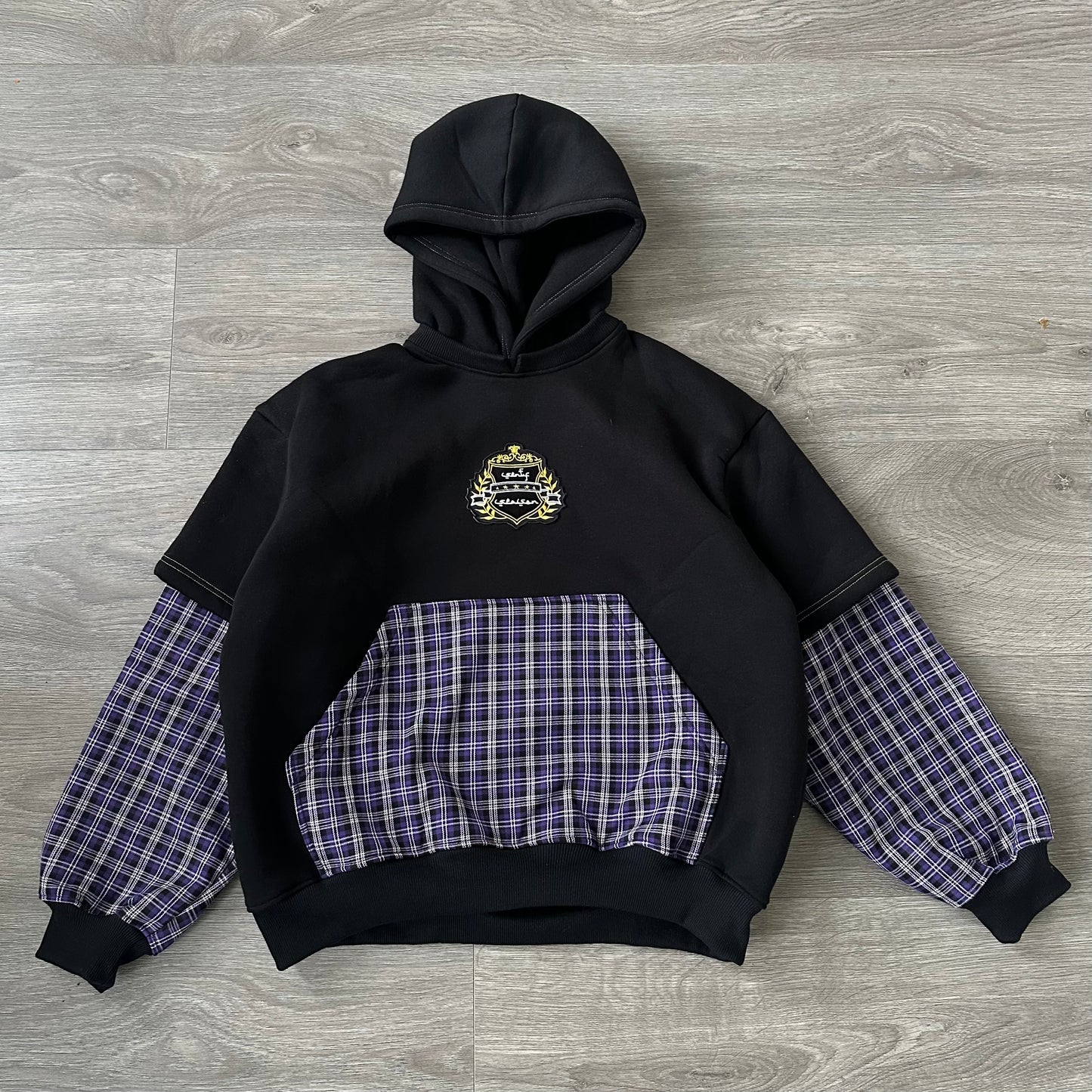 “SENTY SEASON” Flannel Black Double Sleeve Hoodie