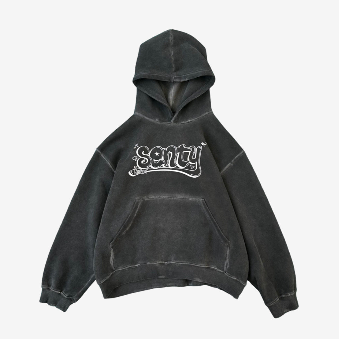 "SENTY CUSTOM" Stone Washed Dark Grey Hoodie