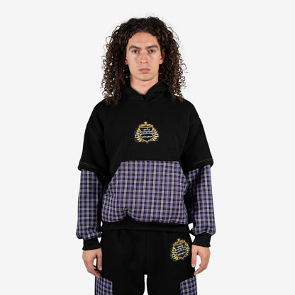 “SENTY SEASON” Flannel Black Double Sleeve Hoodie