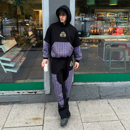 “SENTY SEASON” Flannel Black Double Sleeve Hoodie