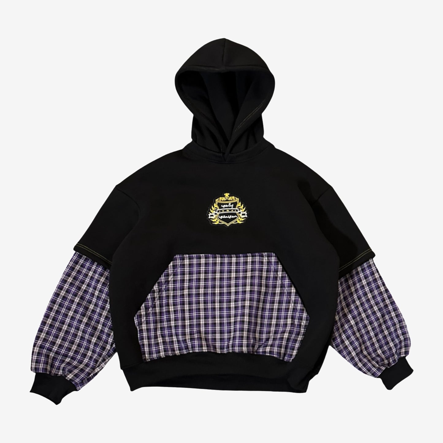 “SENTY SEASON” Flannel Black Double Sleeve Hoodie