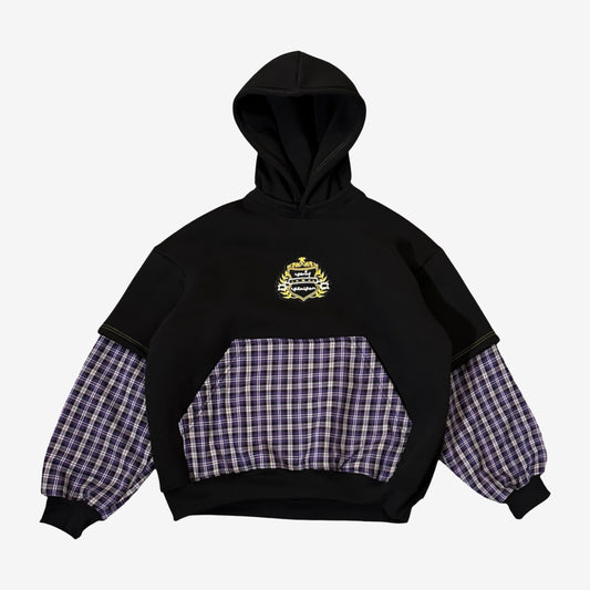 “SENTY SEASON” Flannel Black Double Sleeve Hoodie