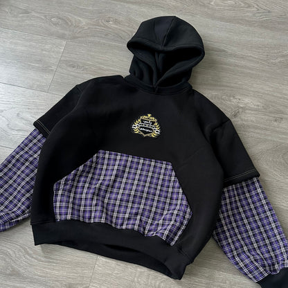 “SENTY SEASON” Flannel Black Double Sleeve Hoodie