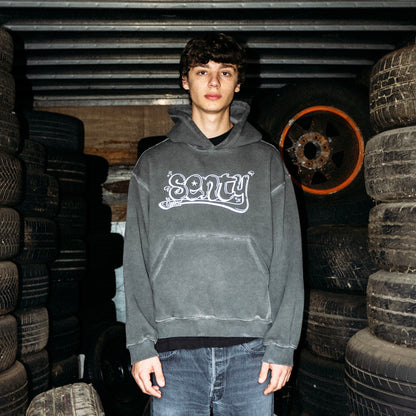 "SENTY CUSTOM" Stone Washed Dark Grey Hoodie